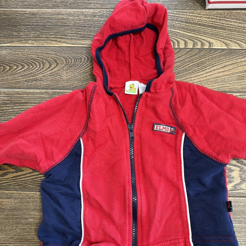 VTG 1990's Sesame Street ELMO Zip Up Jacket 2T 100% Cotton Red Blue